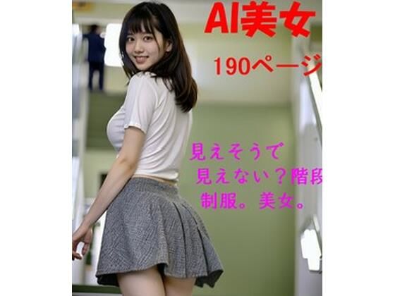 AI 見えそうで見えない？階段 制服。美女。190ページ【AI美女α】